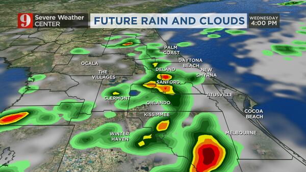 Rain chances go up Wednesday as front draws tropical moisture into Central Florida