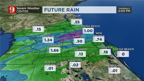 Rain and storm chances go up Thursday as front moves through Central Florida