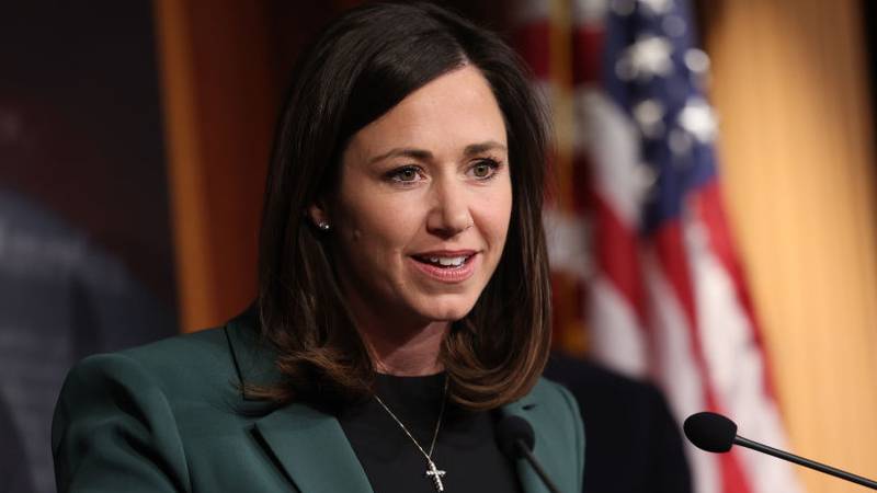 WASHINGTON, DC - DECEMBER 07: U.S. Sen. Katie Britt (R-AL) speaks at a press conference on border security at the U.S. Capitol on December 07, 2023 in Washington, DC. The group of Republican Senators held a press conference calling for enhanced border security. (Photo by Kevin Dietsch/Getty Images)