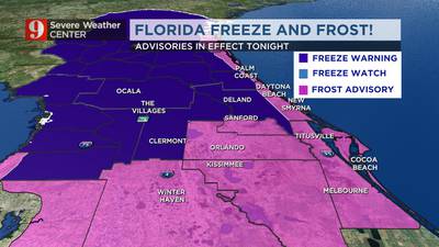 Central Florida to see coldest weather in almost a year overnight, to drop into the 20s for some