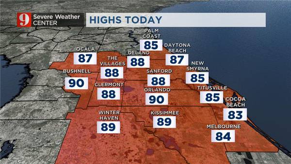 Rain chances go up during hot, sunny Tuesday in Central Florida
