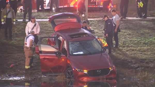 Photos: Rescue divers, paramedics respond after car crashes into pond in Orange County