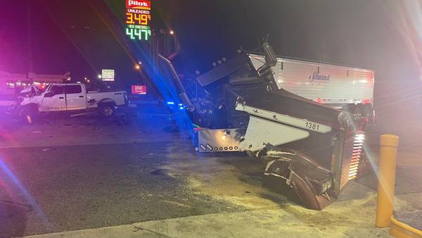 Video: Reckless driver in stolen truck causes semitruck to crash into gas station near I-75, troopers say