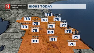 Sunny and warm Monday after front moves through Central Florida