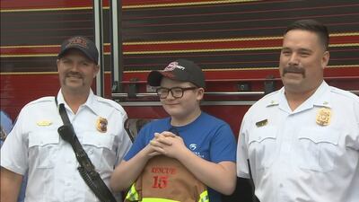 Video: Longwood firefighters reunited with boy years after saving his life