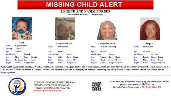 FDLE Missing Child Alert: 4-year-old, 2-month-old never returned to foster mom, police say