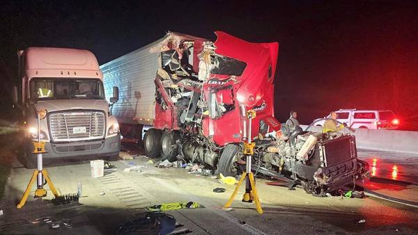 Photos: Person flown to hospital after crash involving semi-trucks on I-95 in Brevard County