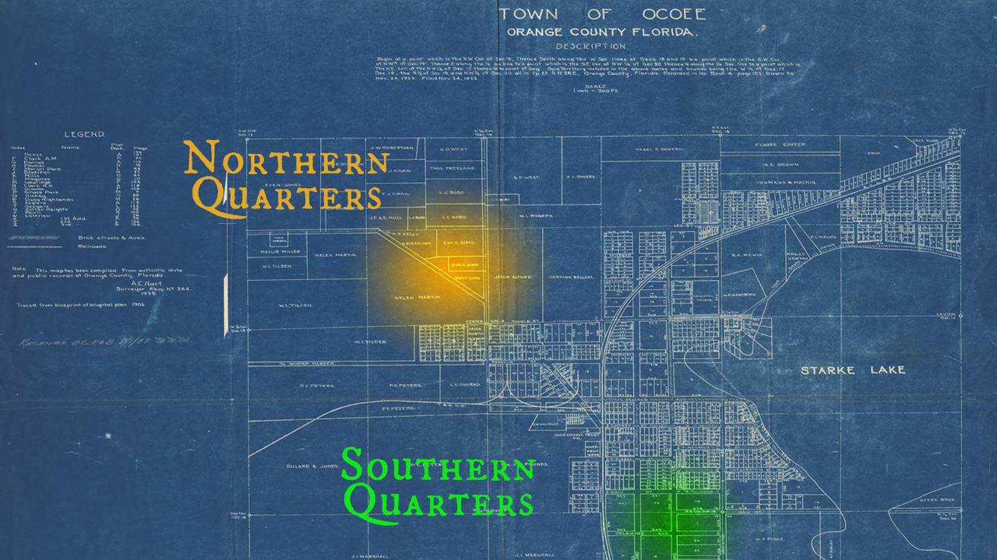 Former Ocoee Mayor Lester Dabbs describes the Northern Quarters as an area bounded by Silver Star Road on the south, Bluford Avenue at the railroad tracks on the east and extending north toward Apopka and west toward Winter Garden. The Southern Quarters is described as an area bounded by White Road on the north and extending in other cardinal directions from this point.