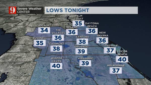 Temperatures to plunge into 30s as cold front moves into Central Florida