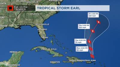 Tropical Storm Earl is not a threat to Florida, but heavy rains fall over Puerto Rico