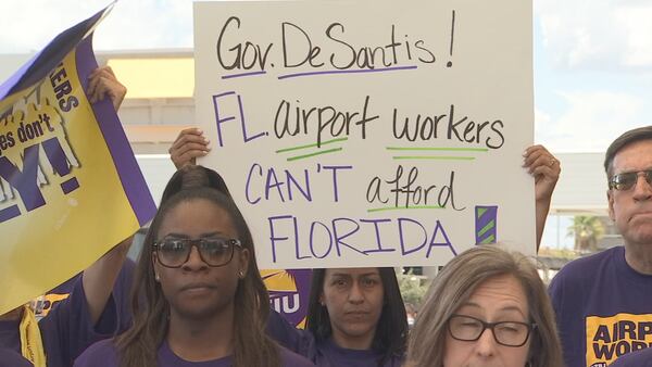 Photos: Florida airline workers rally for better pay and work benefits