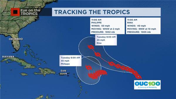 Tropical Storm Rina forms in central Atlantic; could merge with Tropical Storm Philippe