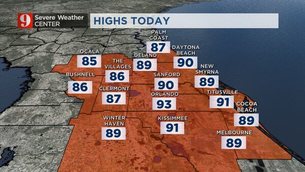 Hot and humid Monday in Central Florida, afternoon storms for some