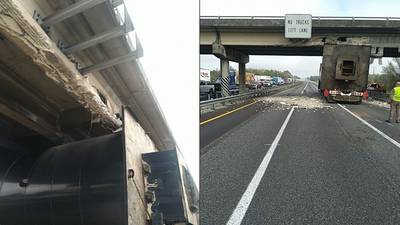 Video: Northbound lanes of I-75 closed in Marion County after tractor-trailer hits overpass