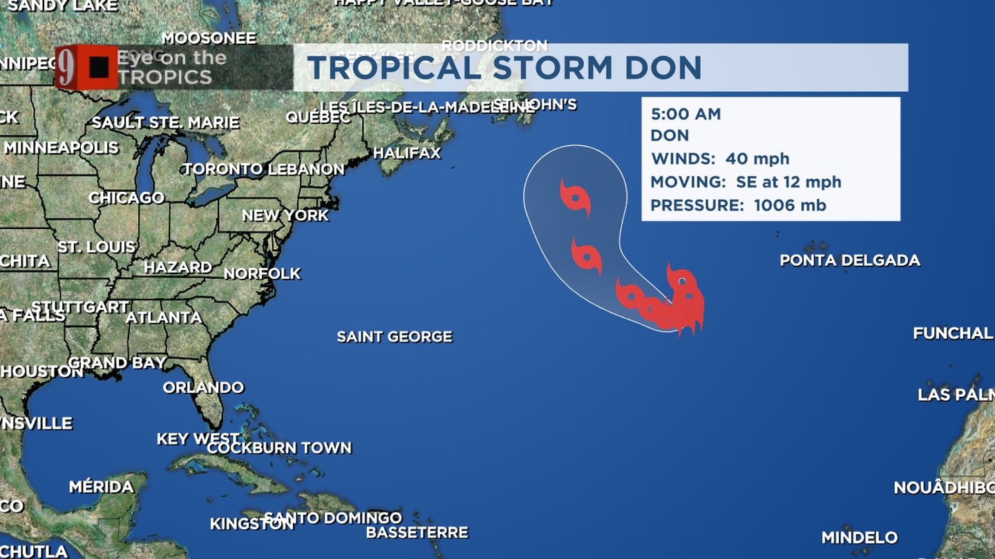 Tropical Storm Don strengthens as it continues a slow spin through the