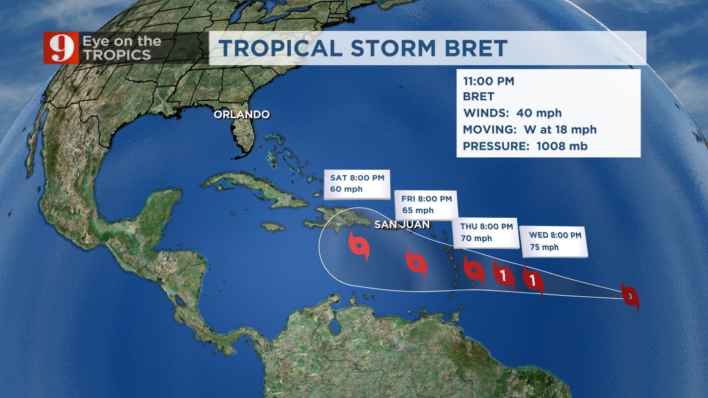 Tropical Storm Bret forms in the Atlantic Ocean