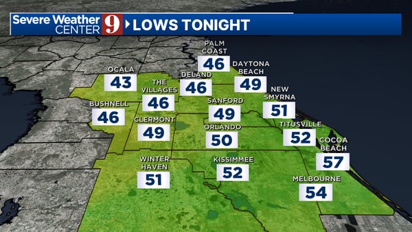Cooler air moves in across Central Florida, cold nights ahead