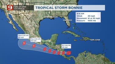 Tropical Storm Bonnie develops over Caribbean Sea