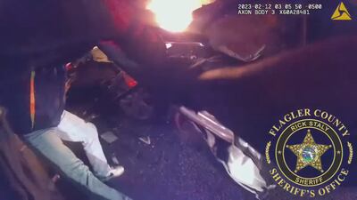 Video: WATCH: Deputies rescue man from burning wreckage after crash in Flagler County