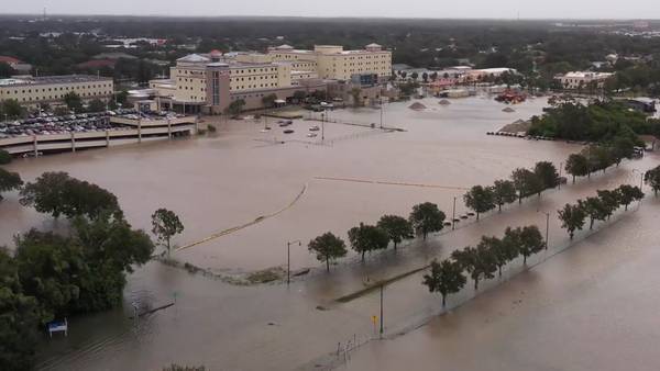 Video: Drone video shows extensive flooding around large hospital in Kissimmee