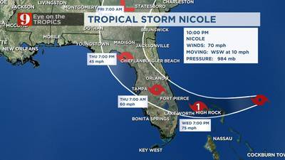 VIDEO: Tropical Storm Nicole nears hurricane strength as it approaches Florida’s east coast