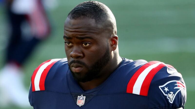 FOXBOROUGH, MASSACHUSETTS - OCTOBER 18: Korey Cunningham #74 of the New England Patriots looks on after the game against the Denver Broncos  at Gillette Stadium on October 18, 2020 in Foxborough, Massachusetts. (Photo by Maddie Meyer/Getty Images)