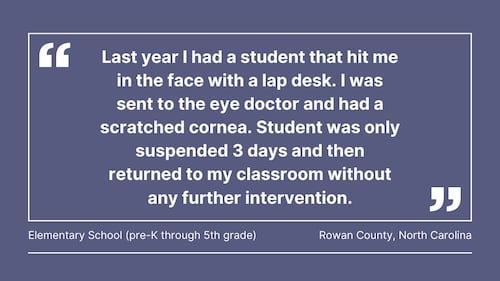 Cox Media Group gathered comments from teachers in Florida, Georgia, North Carolina, South Carolina, Ohio, Pennsylvania, Massachusetts, and Washington, about violence in the classroom.