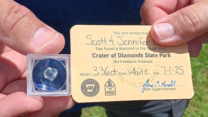 Florida couple uncovers 3.36-carat diamond at Crater of Diamonds State Park