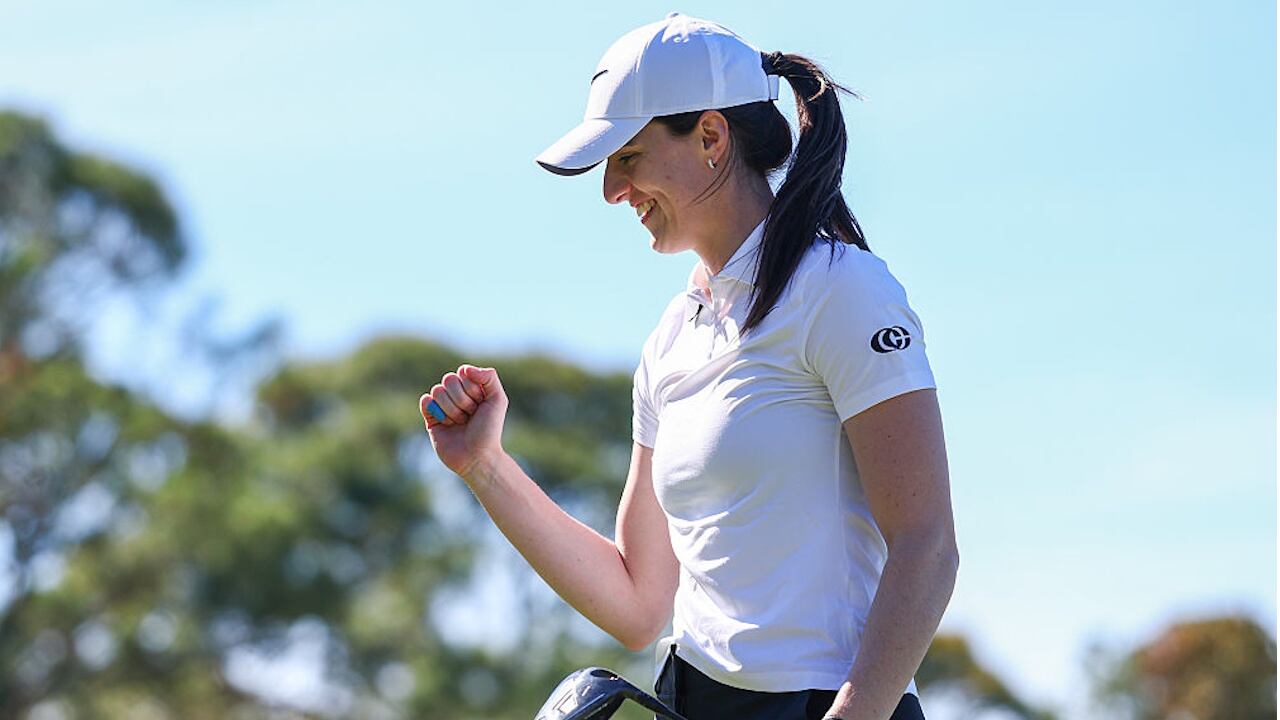 Caitlin Clark was pumped up after sinking a long putt during Wednesday's pro-am at The Annika in Florida.