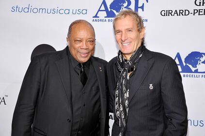 BEVERLY HILLS, CA - DECEMBER 09: Producer Quincy Jones (L) and singer Michael Bolton attend the launch of The Andrea Bocelli Foundation at the Beverly Hilton Hotel on December 9, 2011 in Beverly Hills, California. (Photo by John Sciulli/Getty Images for Andrea Bocelli Foundation)