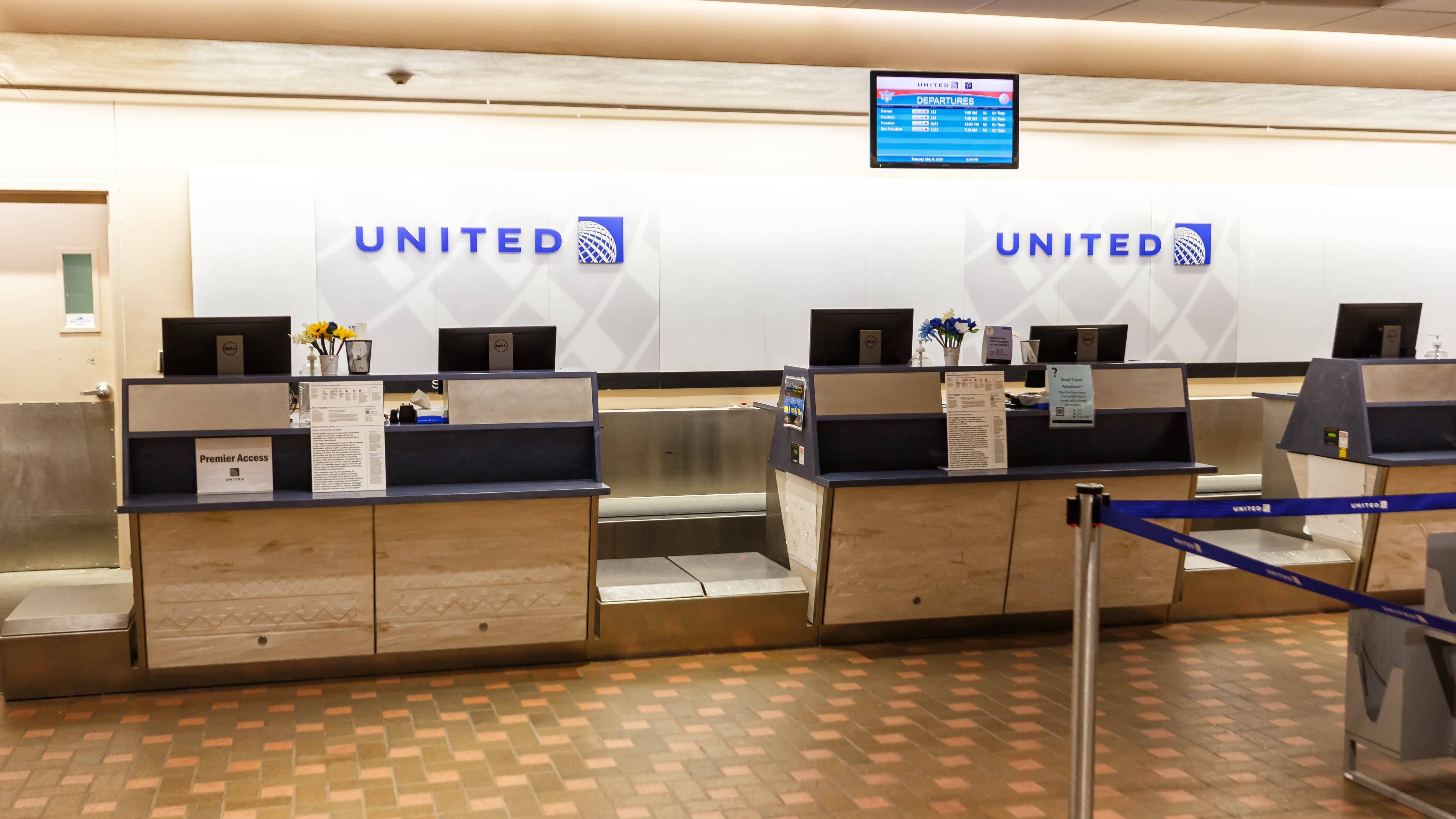 Albuquerque, United States - May 9, 2023: United Airlines check-in at Albuquerque airport (ABQ) in the United States.