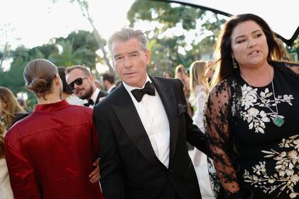CAP D'ANTIBES, FRANCE - MAY 17: Pierce Brosnan (C) attends the cocktail at the amfAR Gala Cannes 2018 at Hotel du Cap-Eden-Roc on May 17, 2018 in Cap d'Antibes, France.  (Photo by Anthony Ghnassia/Getty Images for Chopard / amfAR )