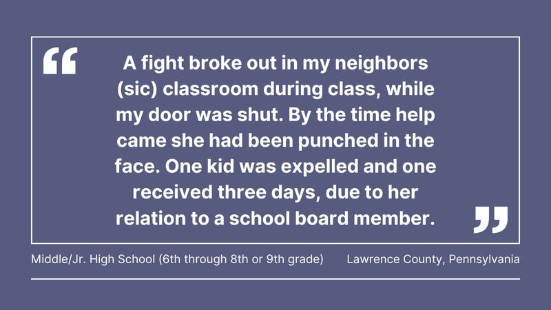 Cox Media Group gathered comments from teachers in Florida, Georgia, North Carolina, South Carolina, Ohio, Pennsylvania, Massachusetts, and Washington, about violence in the classroom.