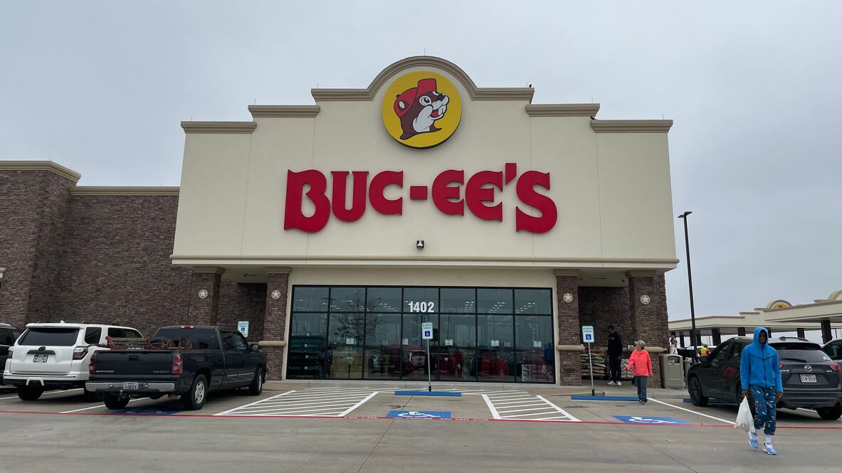This is the Buc-ees logo on a storefront in Ennis, Texas.