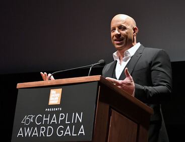 NEW YORK, NY - APRIL 30: Actor Vin Diesel speaks onstage during the 45th Chaplin Award Gala at Alice Tully Hall, Lincoln Center on April 30, 2018 in New York City. (Photo by Mike Coppola/Getty Images)