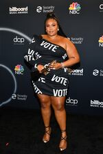 In this image released on October 14, Lizzo poses backstage at the 2020 Billboard Music Awards, broadcast on October 14, 2020, at the Dolby Theatre in Los Angeles, Calif.