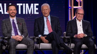 The cast and producer of ABC's "Jeopardy! The Greatest of All Time" address the press on Wednesday, January 8, as part of the ABC Winter TCA 2020, at The Langham Huntington Hotel in Pasadena, California.