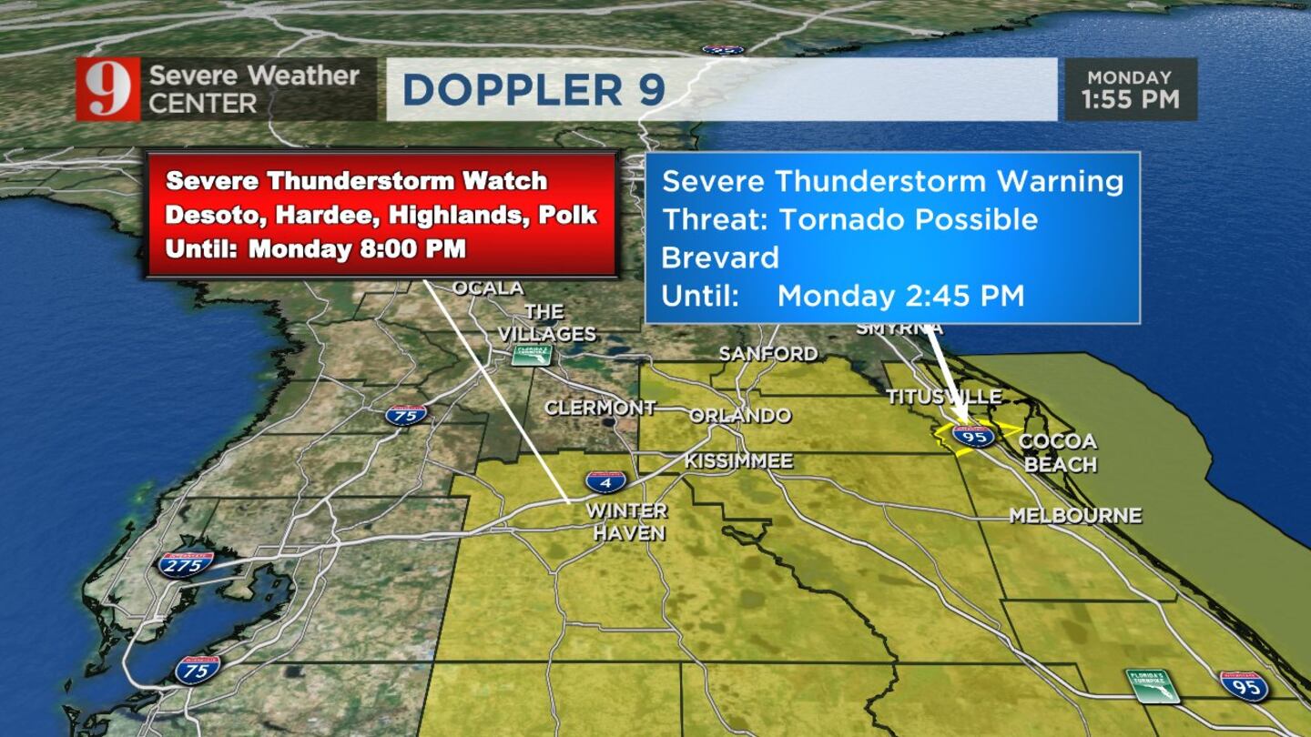 Half of Central Florida was under a severe thunderstorm watch Monday afternoon and will remain under one into the evening.