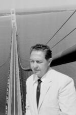 This photo provided by the Mackinac Bridge Authority shows Larry Rubin in 1957 on the Mackinac Bridge in St. Ignace, Mich. (Mackinac Bridge Authority via AP)