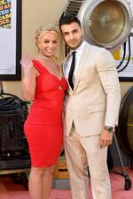 2019: Britney Spears and Sam Asghari attend Sony Pictures' "Once Upon A Time ... in Hollywood" Los Angeles Premiere on July 22, 2019, in Hollywood, California.