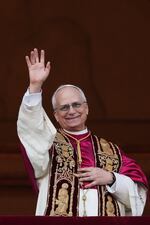 Newly elected Pope Leo XIV appears at the balcony of St. Peter's Basilica at the Vatican, Thursday, May 8, 2025. (AP Photo/Alessandra Tarantino)