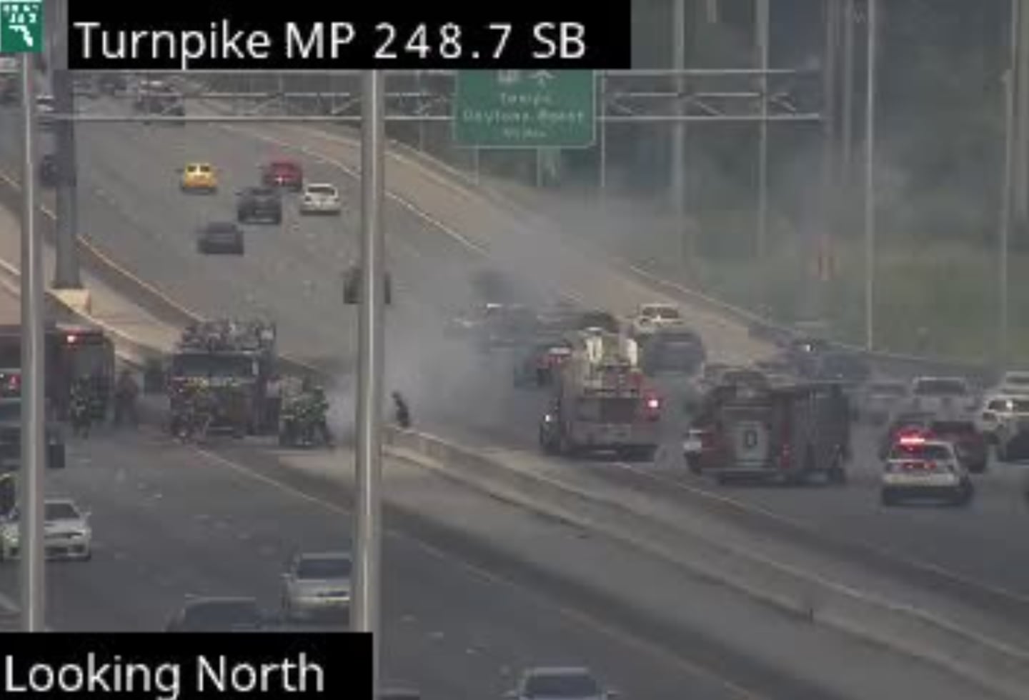 A vehicle fire has blocked the left lane on Florida’s Turnpike South in Osceola County, just before Exit 249 at Osceola Parkway.