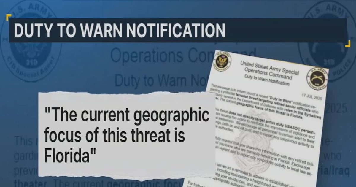 Some retired senior military officials living in Florida on alert for potential terror threat