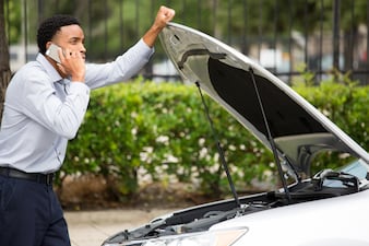 car break down with hood open