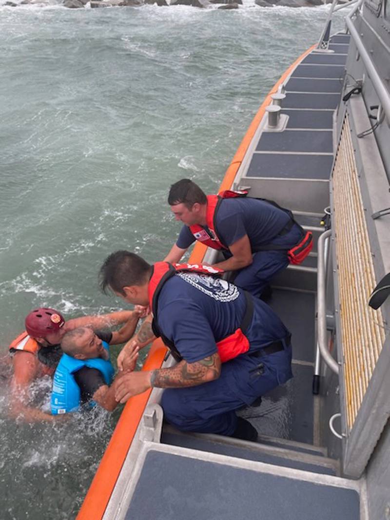 The U.S. Coast Guard and Volusia County Beach Safety crews rescued four people, Thursday.