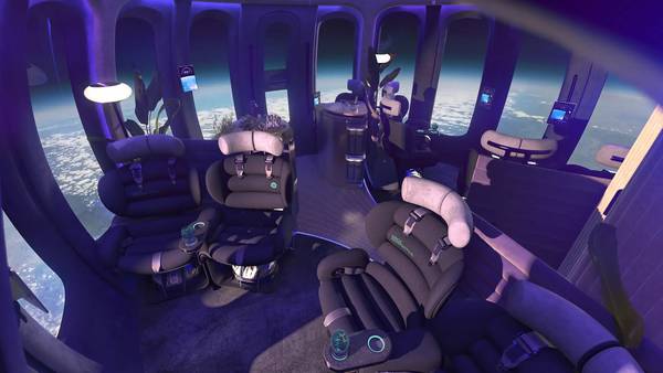 Get an inside look at the lavish Space Lounge that will provide cozy trips high above Earth